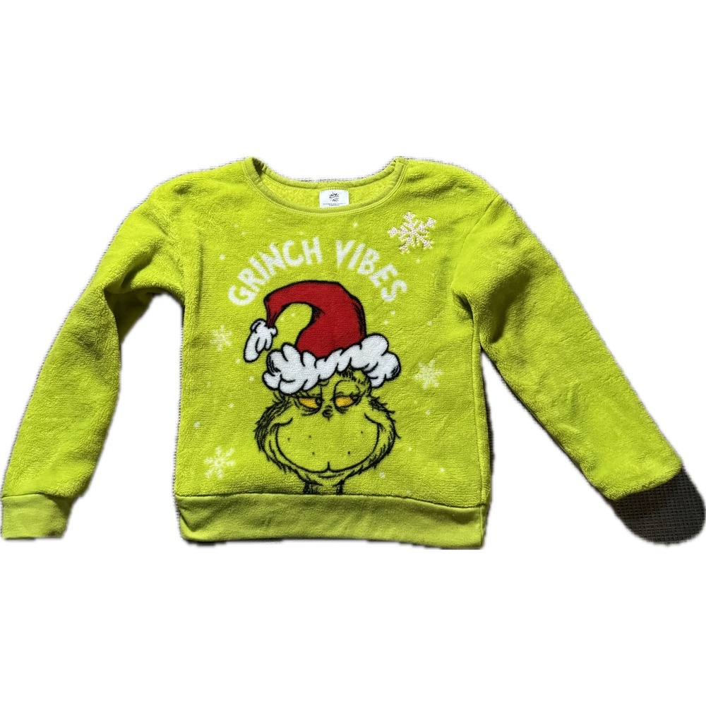 The Grinch Dr Seuss Kids Fleece Sweatshirt Lime Green Grinch Vibes Size M 7-8